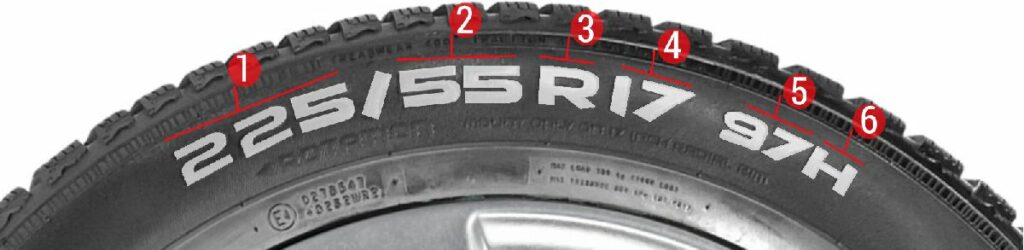 Reifenaußenwand mit hervorgehobener Reifendimension 225/55 R17 97H